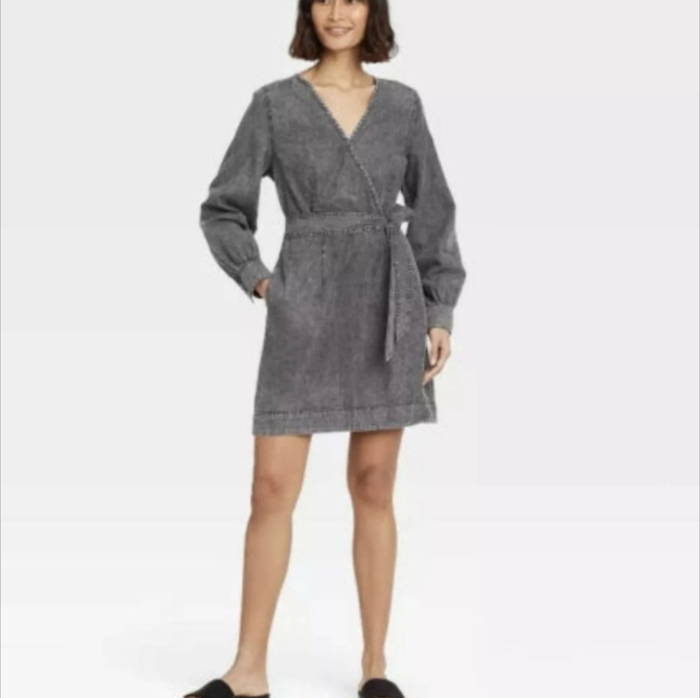 Who what wear black acid washed long sleeve top wrap dress